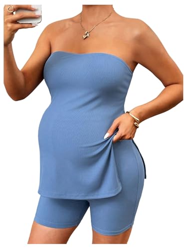 Milumia - Milumia Women's Maternity 2 Piece Outfit Strapless Tube Top Shorts Sets - Best Deal on Amazon