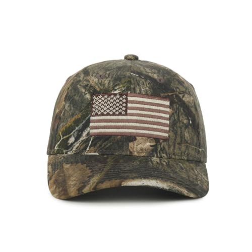 Image of Camouflage Flag Patch Trucker Hat - Cotton Canvas, Mesh Back, Structured High Crown, Plastic Snap Closure, One Size