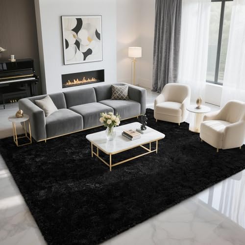 BENRON Fluffy Area Rugs for Living Room Bedroom 5x8 Washable, Black