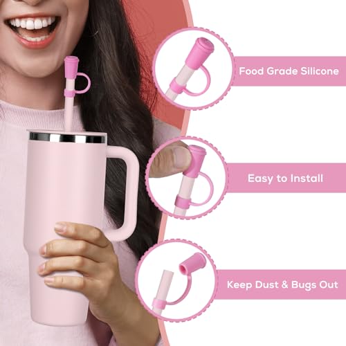 Straw Cover Cap for Hydro Flask All Around Travel Tumbler with Handle, Reusable Silicone Straw Stopper Tips Compatible with Hydroflask 30 oz and 40 oz Tumbler with Handle (Mix, 12 pcs)