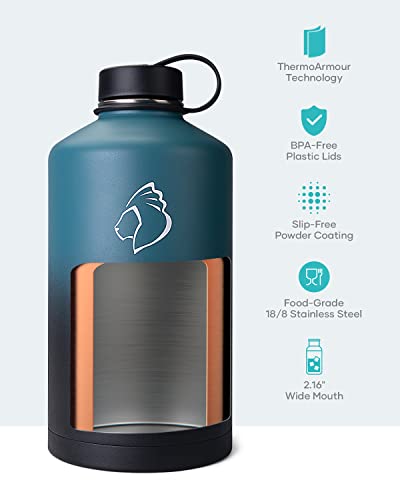 BUZIO 1 Gallon Water Jug with Straw Lid, 128oz Water Bottle Stainless Steel Double Wall Hydro Jug Water Flask 18/8 Food Grade Thermo Mug Keep Cold 48H & Hot 24H, Indigo Crush - Thumbnail 4