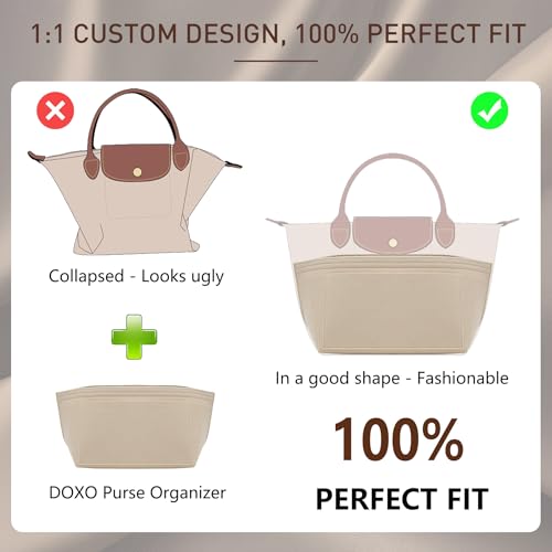 Image of Doxo Longchamp Medium Organizer Insert, Felt Bag Organizer with Multiple Pockets,Suitable for Le pliage M Tote Bag and More(Beige,M)