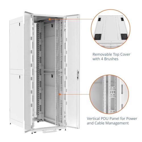 Image of Tecmojo 52U Server Rack Cabinet - PRE-Assembled 32inch Width 48inch Depth IT Network Equipment Cabinet Rack Enclosure with Casters - 3000lbs Weight Capacity, White