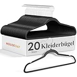 HOUSE DAY 20er Pack Kleiderbügel Kunststoff Schwerlast, 0,5cm Ultradünn Platzsparend Kleiderbügel, Fusselfrei & Abwischbar bügel mit 360° Drehbarer Haken, Ideal für Anzüge, Mäntel & Shirts - Schwarz
