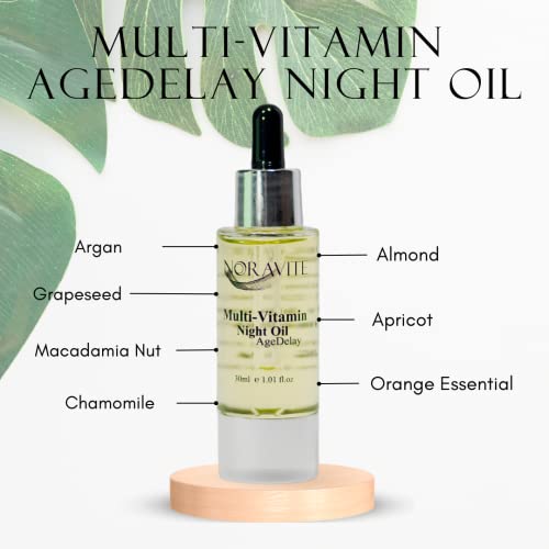 Noravite Agedelay Multi-Vitamin Night Facial Oil - Intensive Skin Tightening Oil & Anti Aging Moisturizer | Nourishes, Protects & Rejuvenates| Antioxidant Serum W/ Vitamin E, Omega3,6,9 & Seaweed-30Ml #TOP5