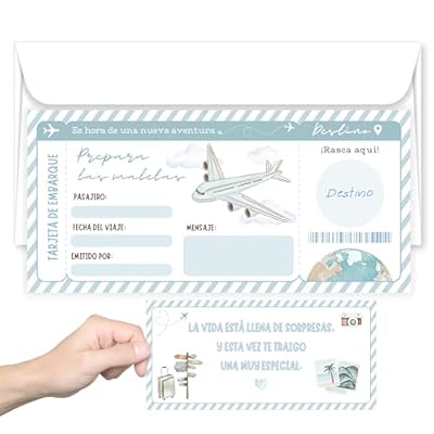 Divino Regalo Tarjeta Viaje Sorpresa | Idea de Regalo Original Personalizado | Incluye Tarjeta Rasca Personalizable Divertida | Tarjeta de Embarque para Viajeros | San Valentín, Día de Madres, Navidad | Ya disponible en tu tienda friki favorita! En mundofriki.es!