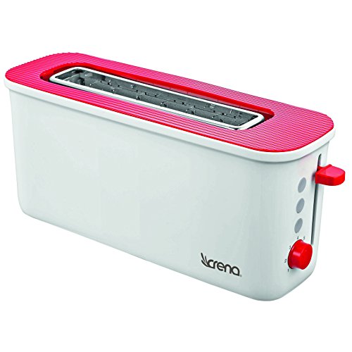 Crena 8102 Tostador Extralargo, 1000 W, Color Rojo, 2 Ranuras, Blanco