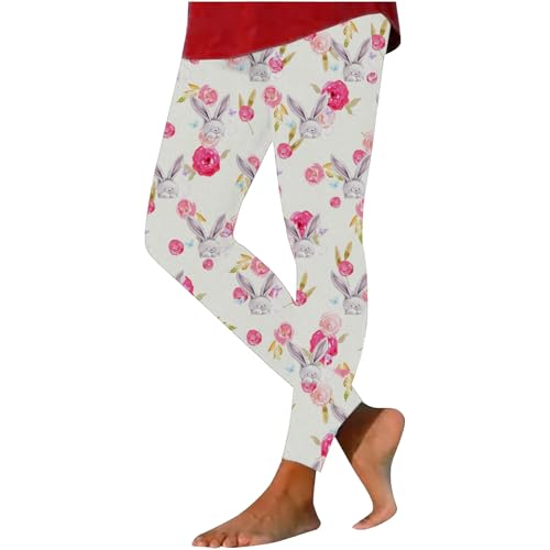 Generisch Pantalones de equitación para mujer Spring Easter Bunny Easter Egg Printed Slimming Yoga Pants, Blanco, M