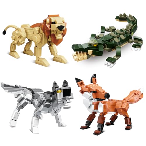 KAZI Forest Animals Toys - Building Toys for Kids - Fox,Lion,Wolf,Crocodile Animal Building Kit,Creative Play and Display Gift Idea for Boys and Girls Ages 8 Years Old and Up,Easter Basket Stuffers