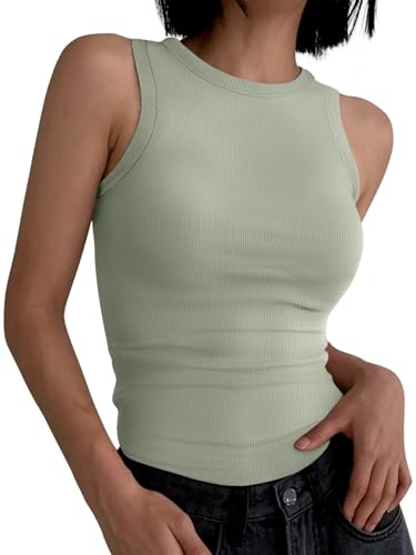 Image of ANRABESS Womens Sleeveless High Neck Tank Tops Fashion Summer Casual Basic Slim Fit Ribbed Racerback Top Shirt Clothes