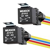Weasch 2 Pack JD1912 Car Relays, 12V 40A, SPST 4Pin, 40A Automotive Relay, Automotive Switches and Starters, with Interlocking Relay Socket and Wiring Harness (2)
