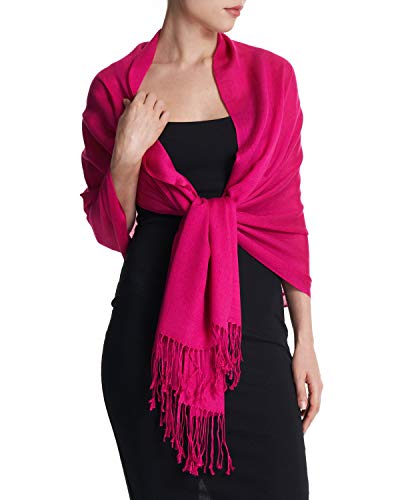 EURKEA Women Modal Wool Blend Pashmina Shawl Scarf Silky Soft Non Itchy Wrap Stole for Evening Wedding and Gift Fuchsia