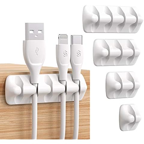 Syncwire Cable Clips, Cord Organizer Cable Management Self Adhesive USB Cable Holder System for Organizing Cable Cords, Ideal for Home, Office, Car, Nightstand, Desk Accessories, 5 Pack (White) Cover