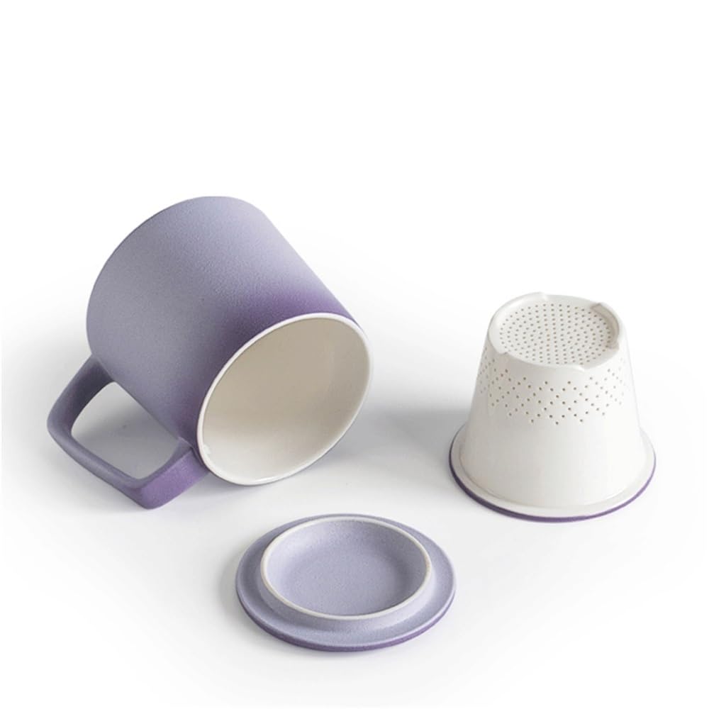 Kaffeetassen Kaffeetasse mit Farbverlauf, 1er-Set, Keramikfilter zur Tee- und Wassertrennung mit Deckel, Fassungsvermögen der Tasse 325 ml, for Männer und Frauen im Büro Becher(Purple)
