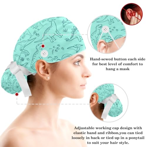 Image of Colored Butterflies Scrub Caps Women Ponytail, Adjustable Bouffant Surgical Caps with Button, Nurse Hats Long Hair