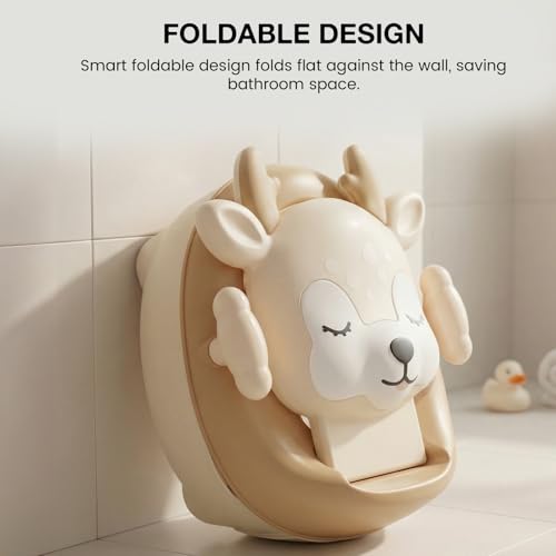 Image of Baybee Deer Baby Potty Seat for Kids 2 to 5 Years with Back Support | Foldable Toilet Seat with Removable Drawer & Cleaning Brush | Premium Potty Training seat | Kids Toilet Chair Boys Girls (Beige)