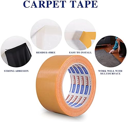 ADHES Double Side Carpet Tape Rug Tape for Carpet Wood Floor Adhesive Rug Gripper Residue-Free Multipurpose Non Slip Tape,5cm X 9.4m,4rolls,Brown