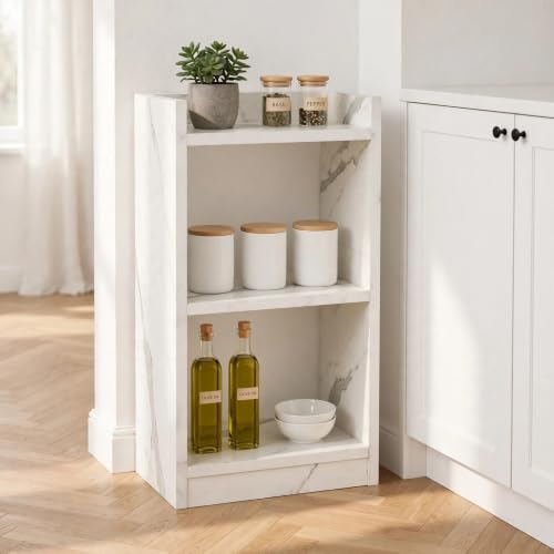 Image of SBF Furniture 3 Tier Wooden Bookshelf, Engineered Wood Book Rack, Multipurpose Storage Shelf for Books, Decor & Kitchen, Compact Space-Saving Shelf (White)