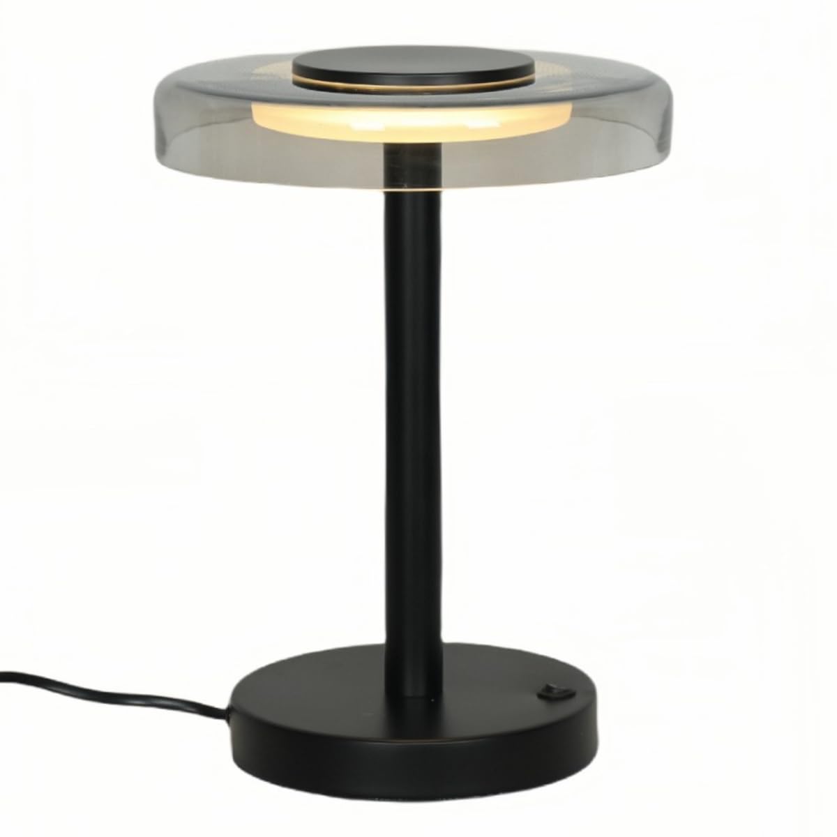 Tischleuchte Volos, Tischlampe Glas LED Wohnzimmer, Schlafzimmer | moderne Nachttischlampe, Schreibtischlampe, Schwarz, Ø 22 cm, Design Dekolampe, mit Kabel, Metallfuß, 30 cm Höhe, Warmweiß