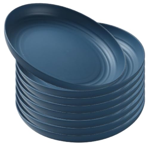 Image of YANCI 23 cm Large Deep Plastic Plates, Unbreakable and Reusable Light Weight Dinner Plates Pasta and Dumpling Bowl Microwave Safe BPA Free Dishwasher Safe, Set of 8, Blue
