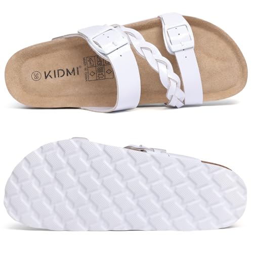 Image of KIDMI Women's Cork Footbed Sandals with Arch Support Comfortable Slip-On Slide Sandals With Adjustable Buckle for Summer