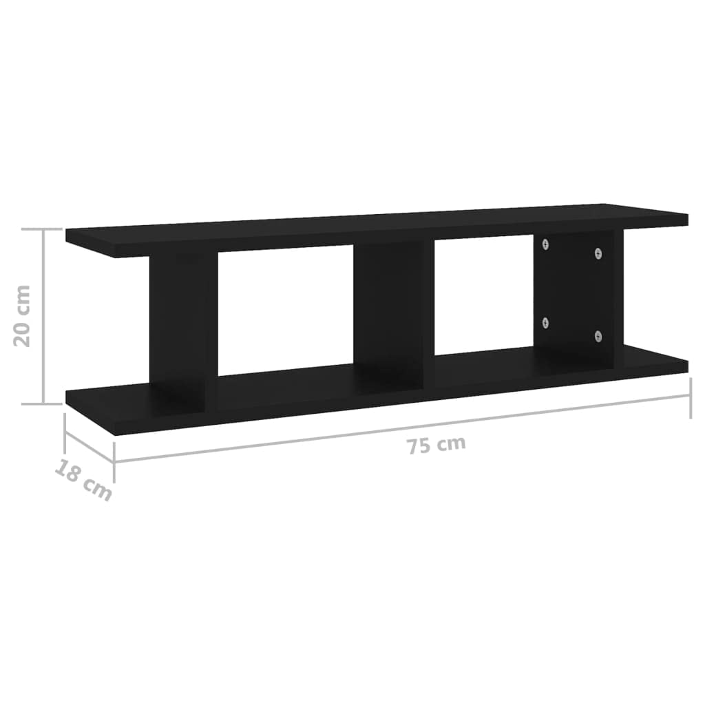 Estantería de pared negra 75 x 18 x 20 cm, moderna estantería de madera robusta con montaje invisible para salón, dormitorio y baño