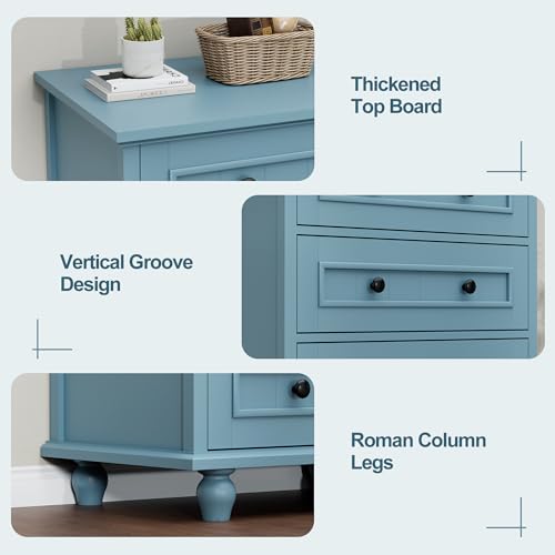Image of 4 Drawer Dresser for Bedroom, 35'' Tall Storage Chest of Drawers, Blue