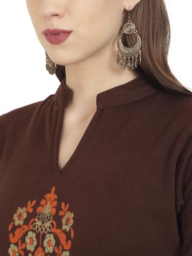 Image of Rosary Women's Winter Woolen Kurti Jacquard Straight Fit Ethnic Wear with 2 Side Pockets
