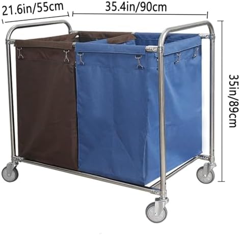 Heavy Duty Laundry Cart on Wheels - Rolling Sorter with 2 Removable Bags, Sturdy Metal Frame, Perfect for Hotels, Room Service, and Commercial Use