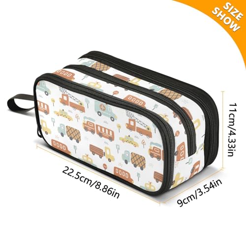 Image of ZAZYXTJ Cute Cars Large Capacity Pencil Case 3 Compartment Pen Pouch Storage Canvas Makeup Bag for School Office Teen Girl Boy Men Women