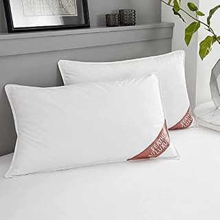 Artistic Fashionista Limited Hotel Quality Soft Duck Feather & Down Pillows 2 Pack, Comfy & Breathable Medium Firm Support Bed Pillows, White, 50x70 Cm