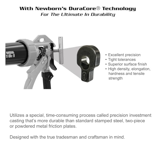 Image of Newborn 620-AL Smooth Rod Caulking Gun, 10 and 20 Ounce Sausage Packs, 24 Ounce Bulk, 8-1 /2 inch and 10 inch Cartridges, 18:1 Thrust Ratio, Flame Design