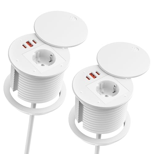 Pack de 2 enchufes empotrables con USB-C PD35W y USB-A de 30 W de Mesa con Tapa retráctil con USB
