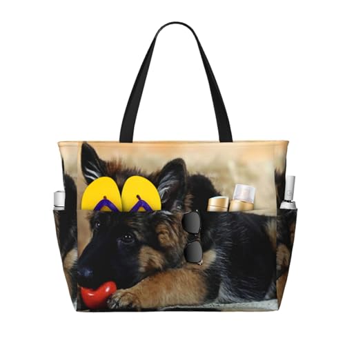 Sac de plage Berger allemand grand format pour femme avec poignées