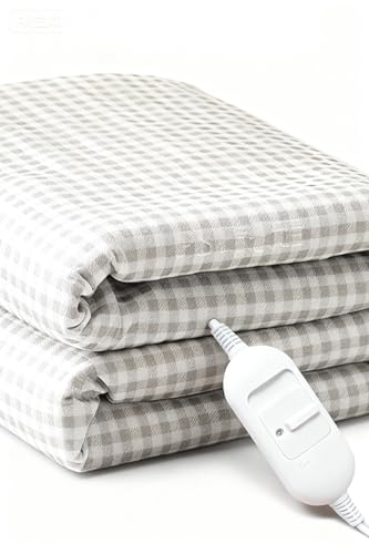 Ｓｋｃｙｒ電磁波カット電気毛布敷き140x80cm 化学繊維 シニアに優しい大型スライド式 2段階温度(低温35℃/高温56℃) 丸洗い可能 スライド温度調整 自動電源オフ 均一加熱 節電 毛玉なし 収納やすい普段使い 冷え予防 冬のプレゼント電気ブランケットやわらか グレー×ホワイトの小格子.