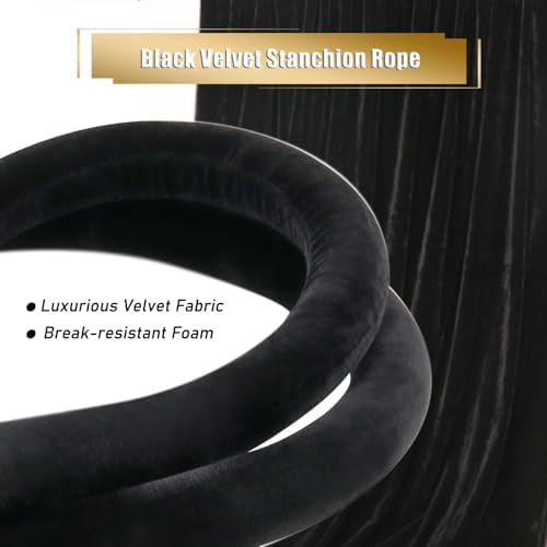 Black Stanchion Rope with Gold Clasps - Heavy-Duty Crowd Control Safety Barrier, VIP Party Queue Divider with Snap Hooks for Events & Grand Openings Decor