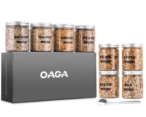OAGA Natural Wood Chips for Cocktail Smoker - 8 Flavors - for Cocktail Parties, Fast-Burning Smoking Chips Compatible with Electric Whiskey Smokers & Smoke Guns, Smoker Accessories Gift Set for Men