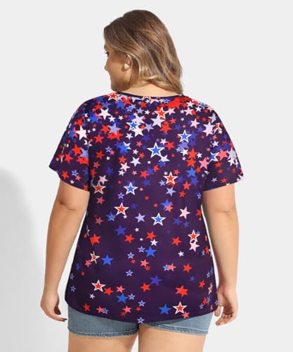 Image of CARCOS Plus Size Tops for Women Short Sleeve Shirts Basic Tee Solid Color Blouse V Neck Tunic Loose Fit Tshirts Summer XL-5XL