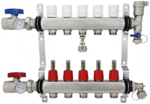 5 Port Stainless Steel PEX Heating Manifold w/PEX adapters