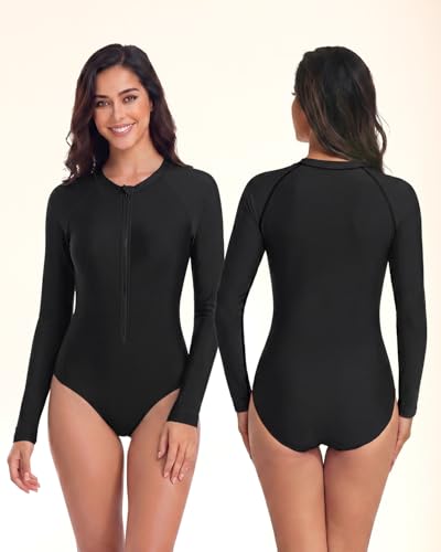 Image of Century Star UPF 50+ Long Sleeve Swimsuits for Women - Rash Guard Modest High Neck Surf One Piece Full Coverage Bathing Suit