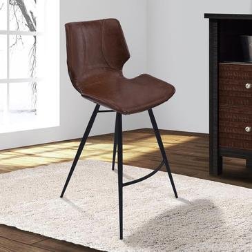 Armen Living Zuma Swivel Adjustable Barstool in Vintage Coffee Faux Leather and Black Metal Finish - Image 2