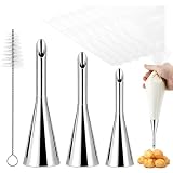 Bohrma 3 Stück Spritztüllen Windbeutel 50 Set,Füllen von Krapfen Edelstahl Krapfenspritze, Donut Marmeladenspritze, Tortenspritze Garnierspritze mit Reinigungsbürste