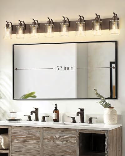 Image of Bathroom Vanity Light Fixtures 8-Light Clear Glass Modern Wall Mounted Over Mirror Oil Rubbed Bronze - VL01ORB-8