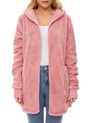 Image of Century Star Women Fleece Cardigan Hooded Loose Fuzzy Cardigan Coat Womens Fuzzy Jacket Outwear