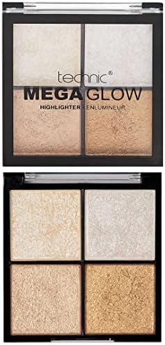 Technic Mega Glow Highlighter Palette - 4 Pigmented Shimmer Powders To Enhance Makeup On All Skin Tones - 10g