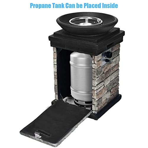 Giantex Propane Firebowl Column, 40,000 Btu Outdoor Gas Fire Pit, Compact Ledgestone Firepit Table With Lava Rocks And Rain Cover #TOP6