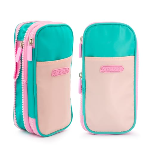 Starplast Custodie 1 cerniera, estensibili, multiple tasche, rettangolari, compatte, 3 colori, per studenti secondari o università, rosa, viola e verde., Verde, Borse scolastiche