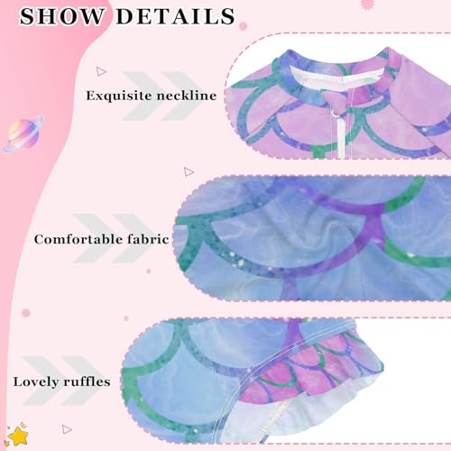 Girls One Piece Swimsuits Long Sleeve Swimsuit Zipper Bathing Suits Blue Mermaid Scales Rainbow Fish Tale3