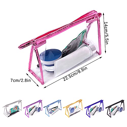 12 Pcs Portable Transparent Cosmetic Bags, Clear Waterproof Makeup Bags with Handle, PVC Travel Toiletry Bags Pouches, Clear Pencil Cases, Stationary Organizers(Black)2