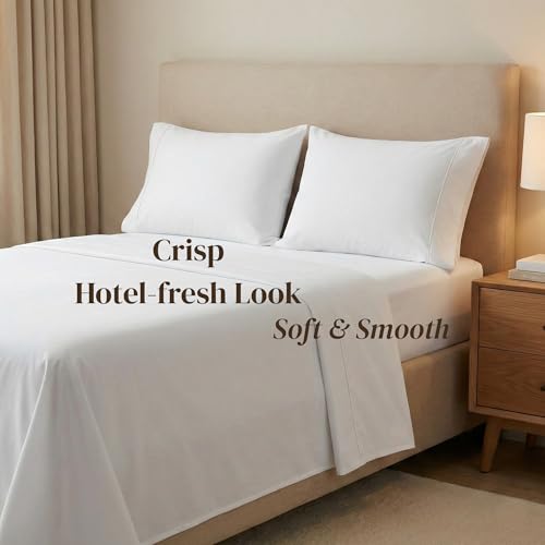 Image of Beckham Hotel Collection Pillowcases King Size Set of 2, Cool Touch Cotton Sateen Fabric, 500TC, Silky Smooth & Soft, Open End, White